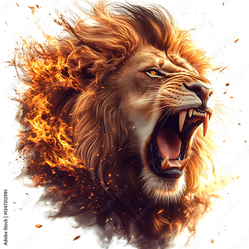 Naklejka premium Lion, Animal, Art, Printable Image, with White Background, for Stickers, T-Shirt Printing, Cap, Mug, Slipper, Mousepad