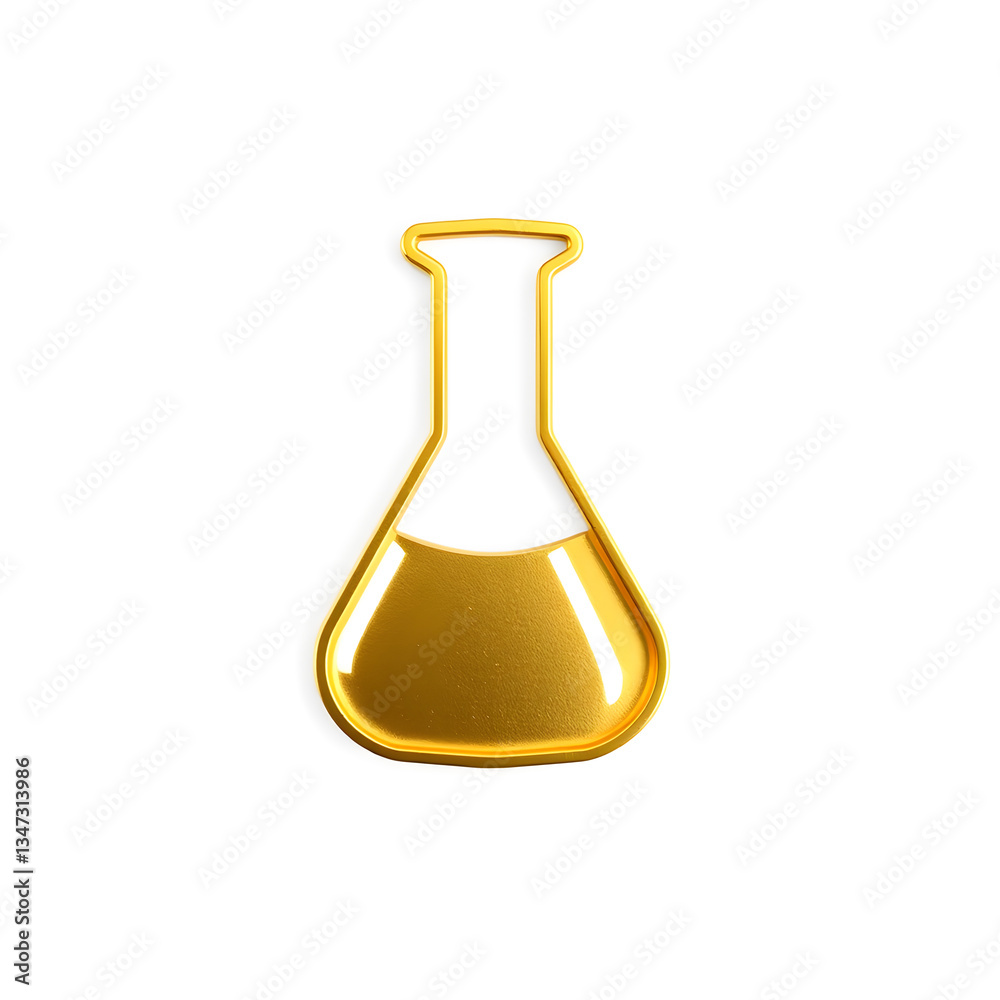 Beaker gold metal icon on white background. Generative AI