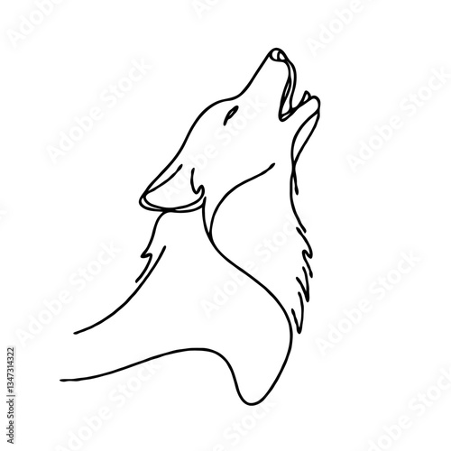 Simple Line Drawing of Howling Wolf  