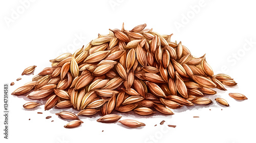 Watercolor Pile of Cumin Seeds on White Background - Culinary Ingredient Illustration