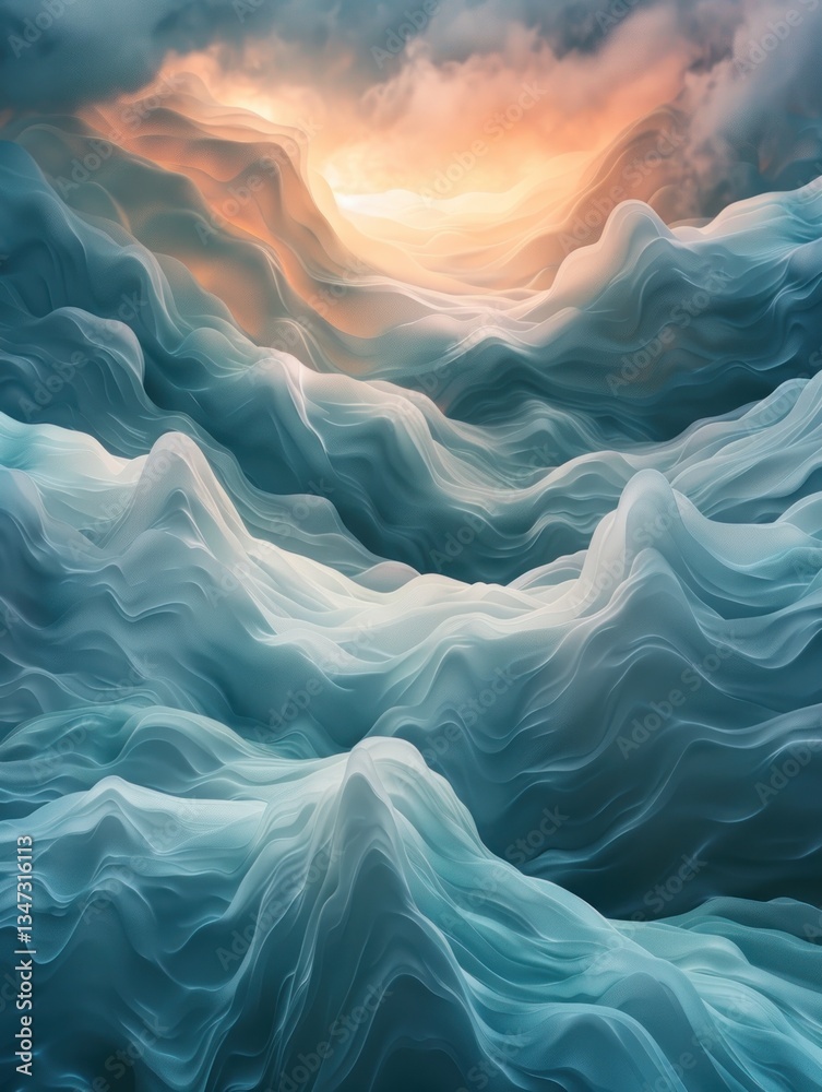 Obraz premium Soft pastel clouds fill the sky, creating a dreamy landscape bathed in gentle light