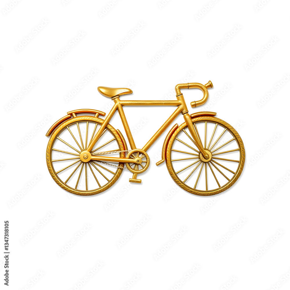 Fototapeta premium Bicycle gold metal icon on white background. Generative AI