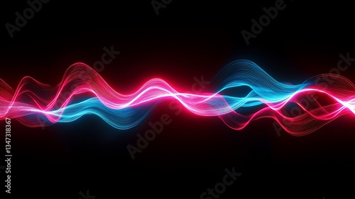 Abstract vibrant glowing wavy lines on black background