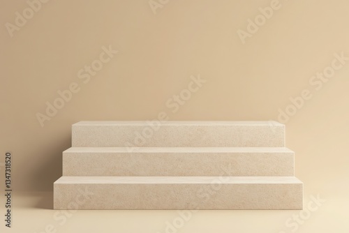 Minimalist beige podium with horizontal steps on a gradient beige background for product presentation or display. 3D Rendering --ar 3:2 --v 6.1 Job ID: c8194b4f-0534-4b5d-b3fe-5b887d618933