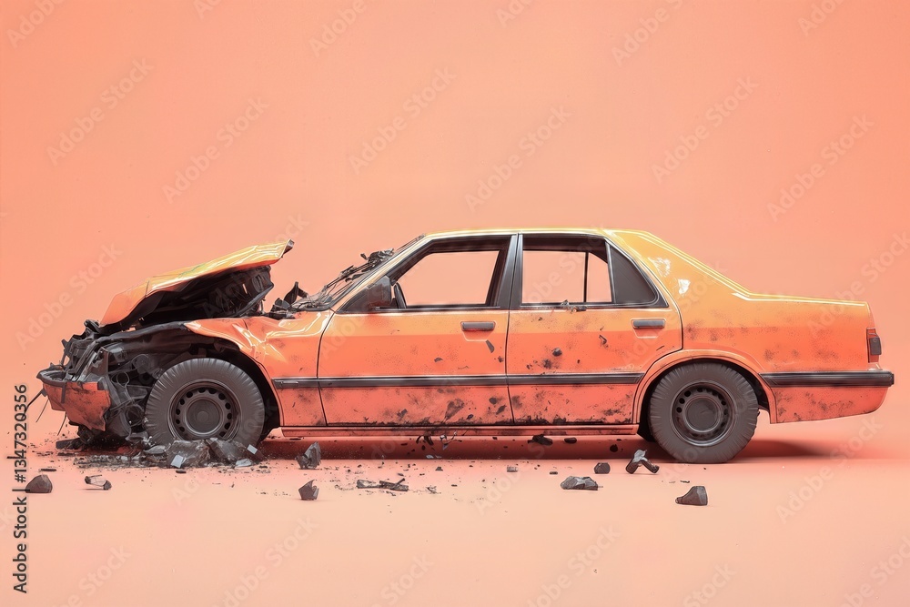 Fototapeta premium Car after accident. Damaged car