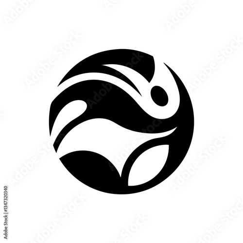 a simple and elegant yin and yang logo, showcasing harmony and balance. The design is a unique, minimalist circular shape composed of two contrasting elements