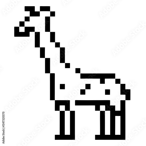A pixelated giraffe in minimalistic style. This art piece is perfect for projects requiring simple designs and a touch of nostalgia. 