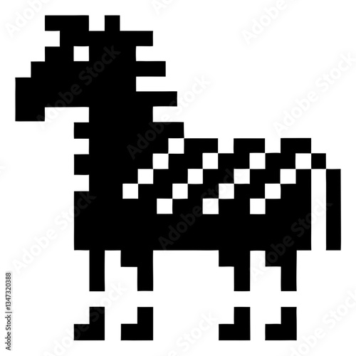 pixel art zebra illustration. The zebra is depicted in a simple, blocky style, reminiscent of 8-bit graphics