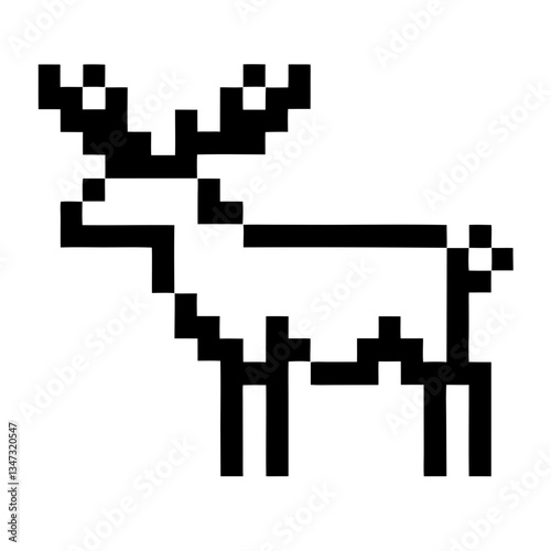 a pixelated representation of an deer with antlers, showcasing a minimalist style. The deer, rendered in a classic 8-bit aesthetic, looks to be at attention, ready to embark on its pixelated journey.