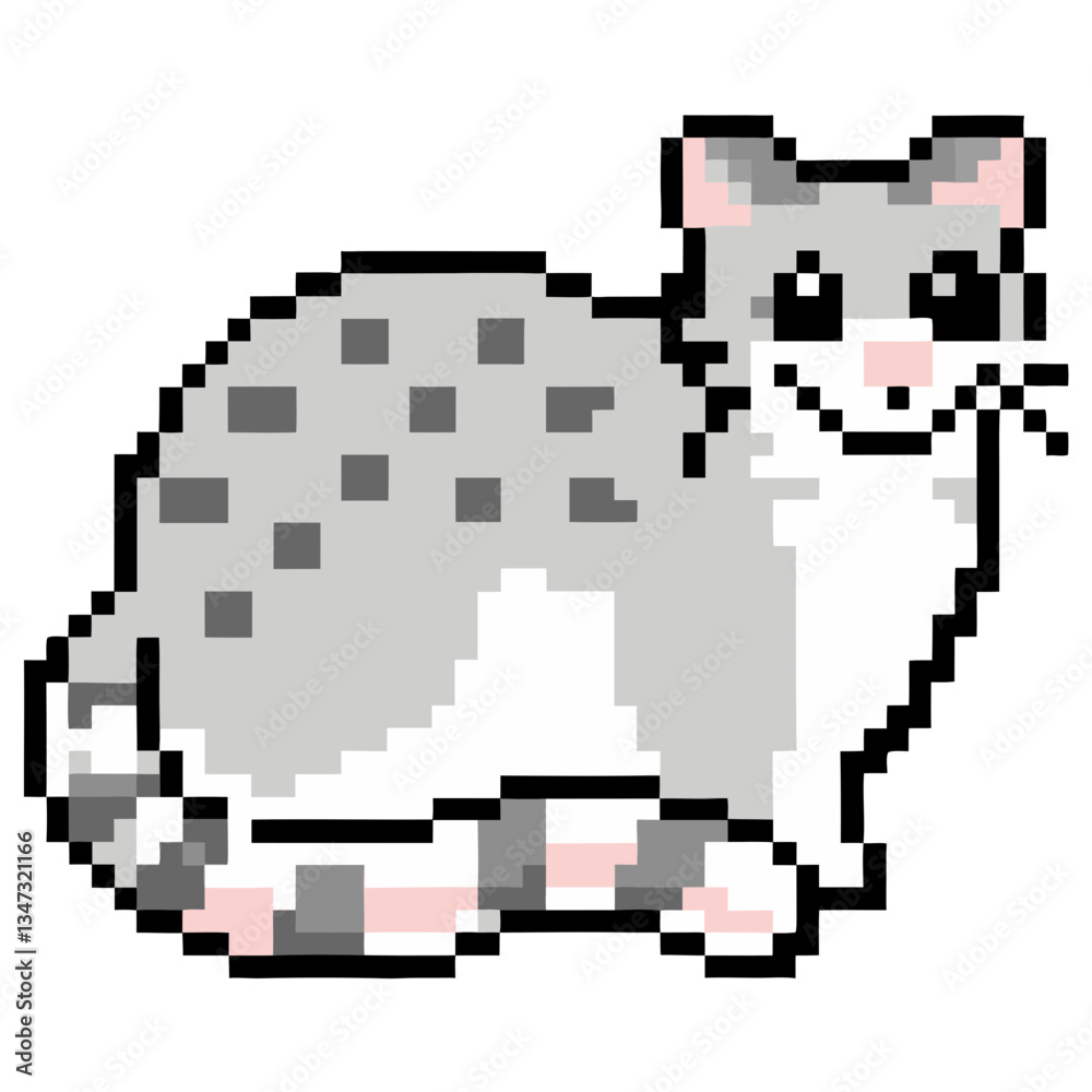 Fototapeta premium a cute pixel cat with spotted pattern, showing its characteristics and charm. The design is minimalist and adorable