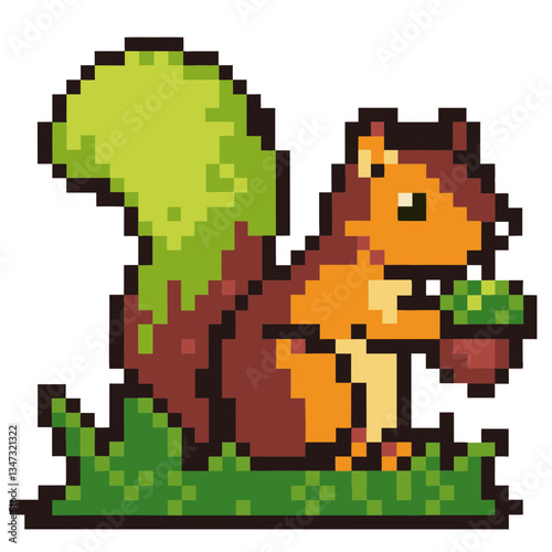 Pixel art squirrel holding an acorn