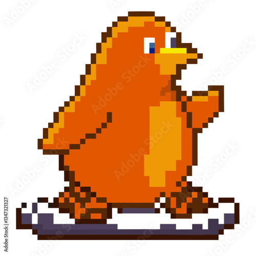 pixel art of an orange penguin, shown in a minimalist pixelated design