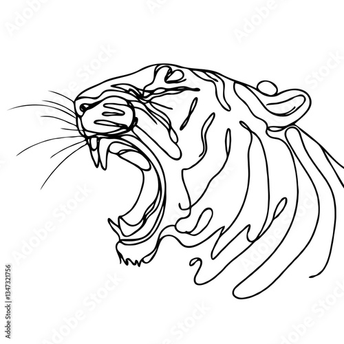 Abstract line art of a roaring tiger  