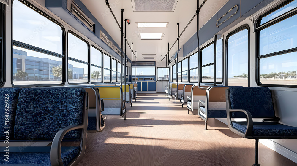 Obraz premium Empty Modern Train Interior With City View