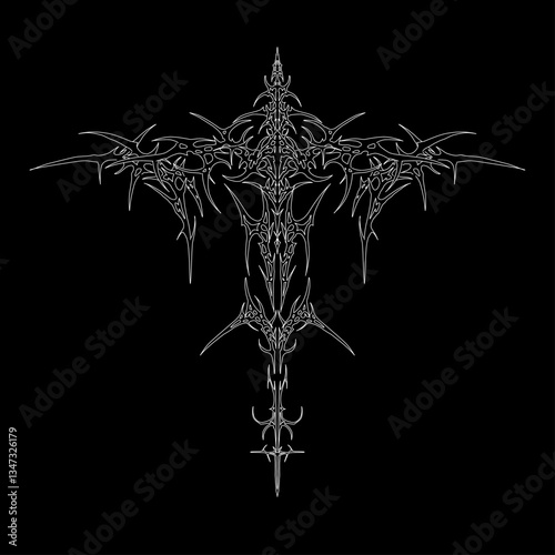 cyber sigilism intricate patterns, neo tribal abstract symmetrical shapes vector design black and white