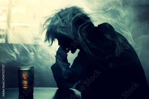 Metaphorical unhealthy lifestyle awareness of a loss of pleasure or interest. Unhealthy lifestyle - cause of depression: abstract image of well-being. Mental disorder. Emotional support.