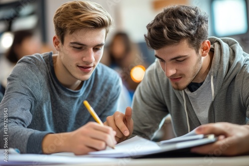 Personalized Learning Session: High School Tutor Assisting Male Student at Desk for One-on-One Tuition