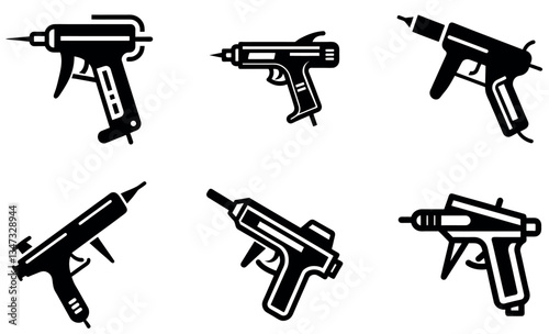 Six Illustrated Hot Glue Guns and Sealant Guns