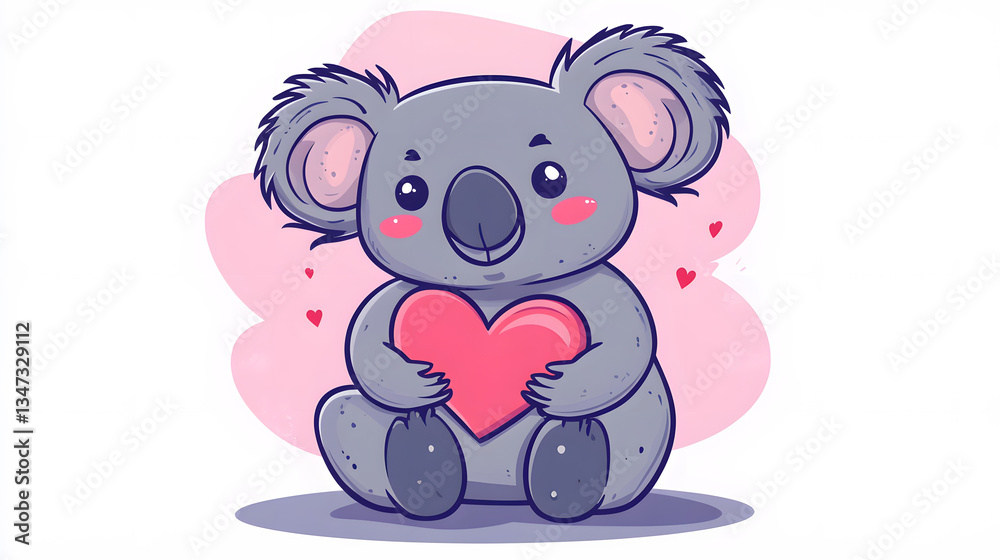 Obraz premium Adorable Koala Cartoon Holding Love Cartoon Vector Illustration