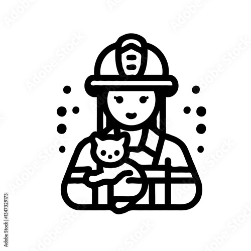 Firefighter saving a cat in a heroic pose  