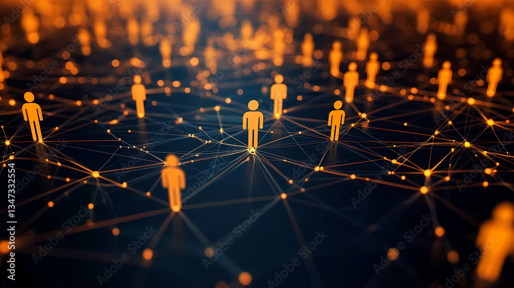 Social Network with Orange Human Icons