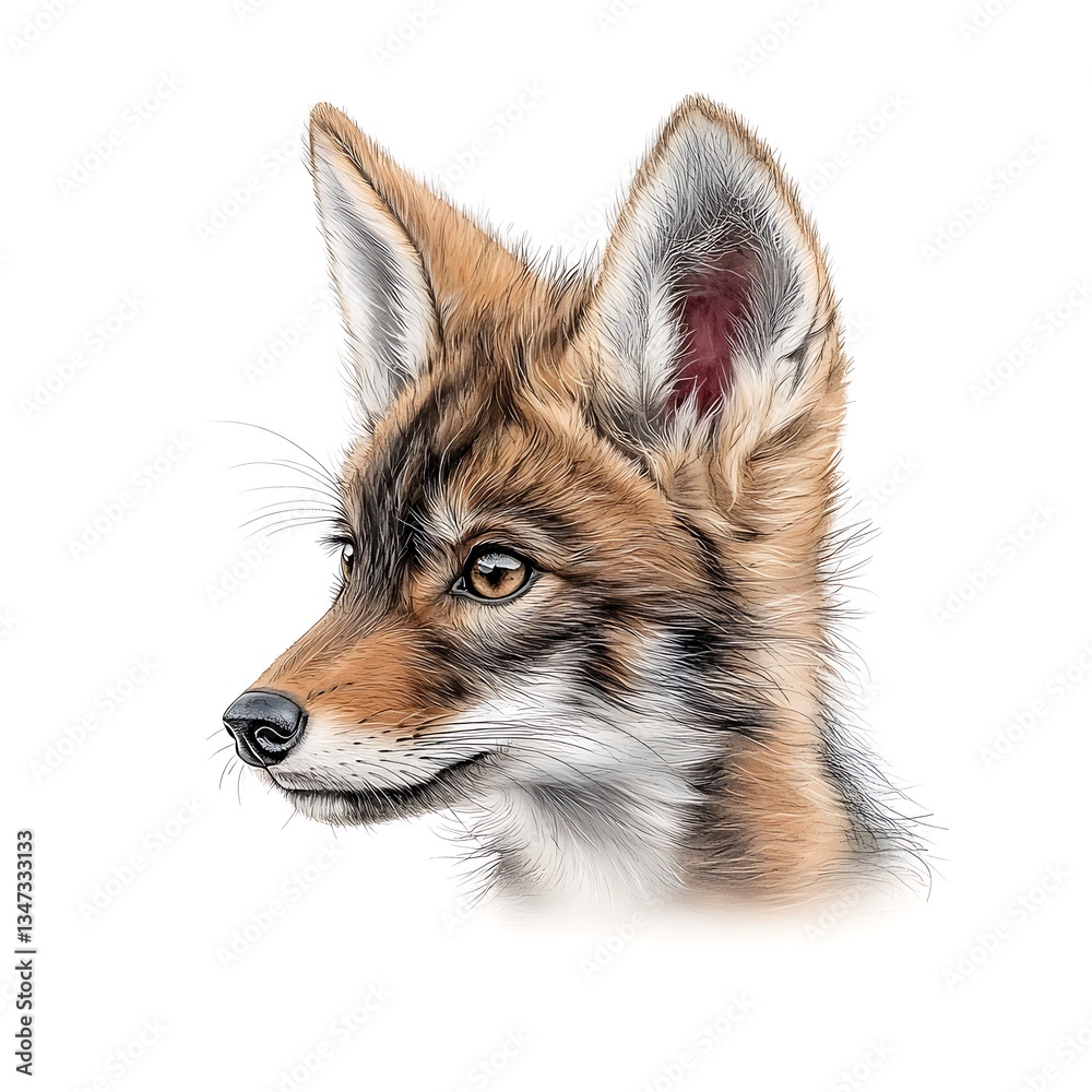 Fototapeta premium Coyote Pup Portrait for Wild Animal Drawing.