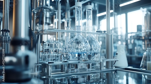 A high-tech chemistry lab with holographic tools for studying the mechanisms of chemical catalysis