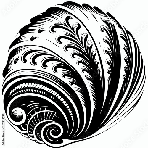 an intricate illustration of a beautifully detailed seashell, showcasing complex patterns and designs
