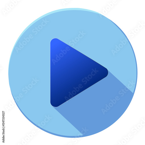 Glossy blue play button icon for media and video platforms isolated on transparent background