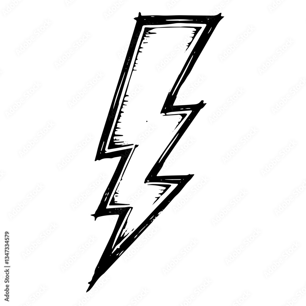 Single lightning bolt icon in engraved black and white sketch style Single lightning bolt icon in engraved black and white sketch style