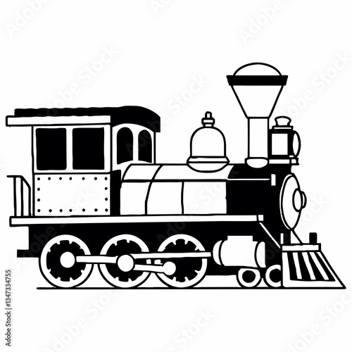 steam train locomotive, classic train, black and white train illustration, railway transport