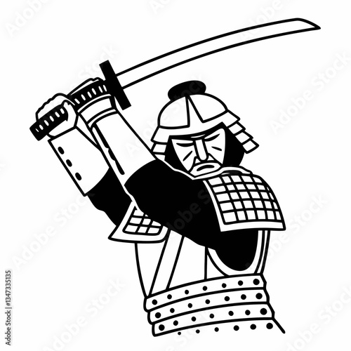 a drawing of a powerful samurai warrior wielding a katana sword