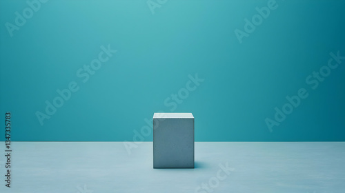 Wallpaper Mural Gray Stone Cube Object on Cyan Background Minimalist Studio Shot with Simple and Elegant Aesthetic Torontodigital.ca