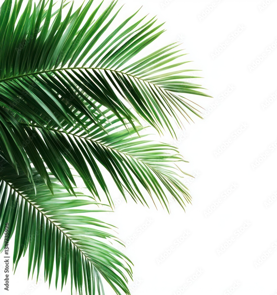 Green Palm Leaves Against White Background for Tropical Design Green Palm Leaves Against White Background for Tropical Design