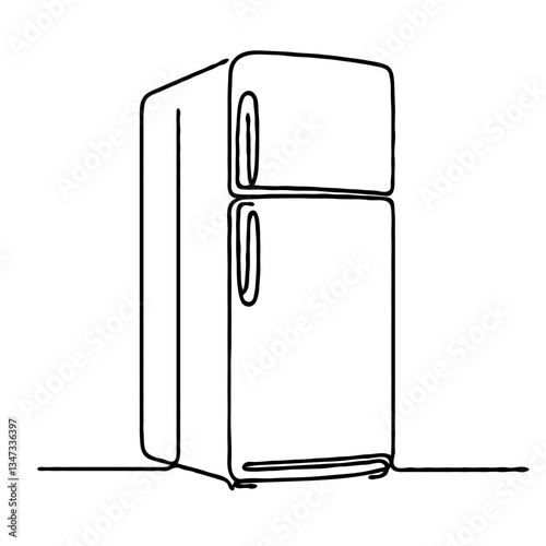 Line Drawing of a Refrigerator on a Minimalist Background  