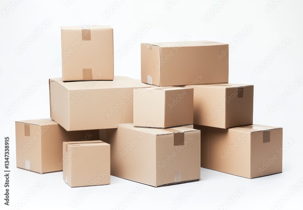 Stack of Cardboard Boxes Moving and Shipping Supplies on White Background Stack of Cardboard Boxes Moving and Shipping Supplies on White Background