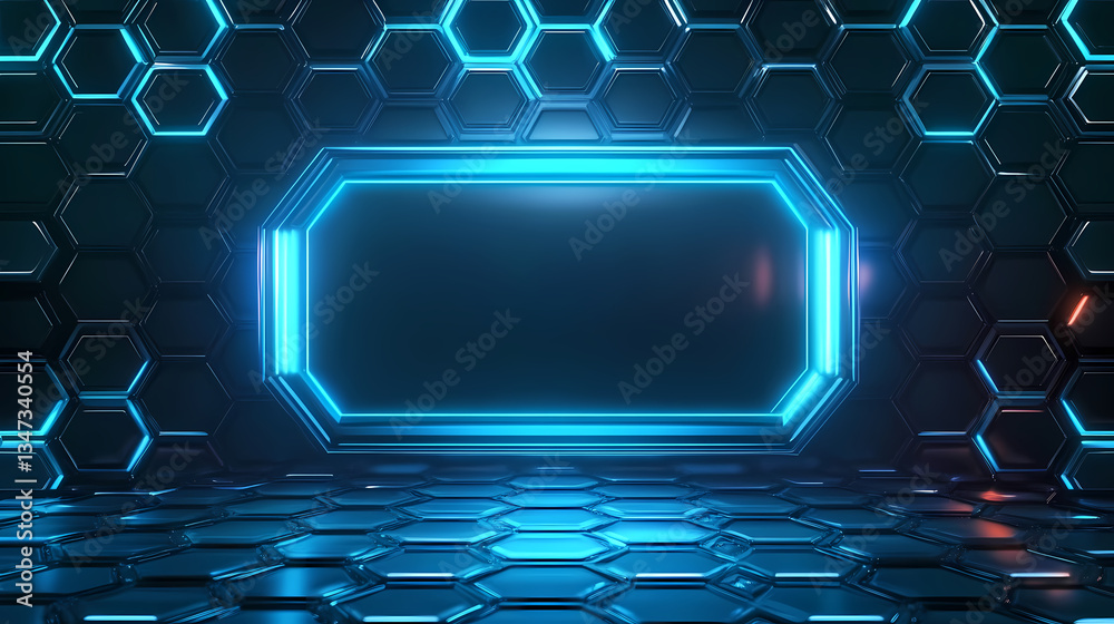 Sci-Fi Glowing Hexagonal Frame on Dark Hive Background