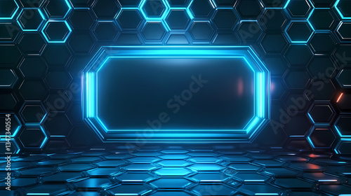 Obraz na płótnie Sci-Fi Glowing Hexagonal Frame on Dark Hive Background w salonie