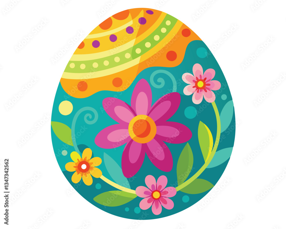 Vibrant Floral Easter Egg Design. Spring Holiday Symbol Vibrant Floral Easter Egg Design. Spring Holiday Symbol