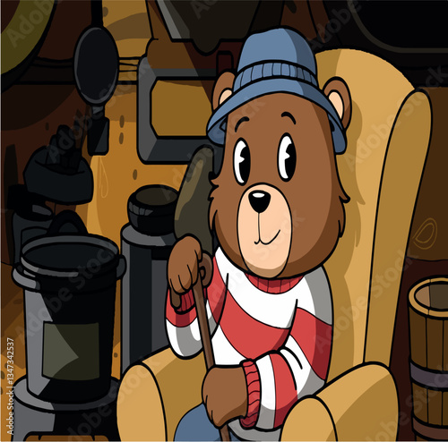 teddy, illustration, cartoon, funny, vector, design, cute, icon, animal, character, happy, mascot, symbol, baby, standing, graphic, isolated, background, brown, cheerful, bear, drawing, smile, grizzly