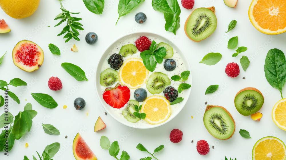 Fresh and vibrant fruit smoothie bowl with exotic fruits and berries on minimalistic background. concept of healthy nutrition, plant-based diet, colorful ingredients, refreshing snacks Fresh and vibrant fruit smoothie bowl with exotic fruits and berries on minimalistic background. concept of healthy nutrition, plant-based diet, colorful ingredients, refreshing snacks