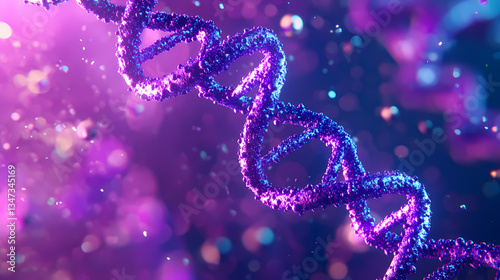 3D Rendered DNA Molecule in Purple and Blue