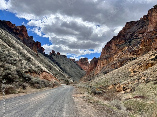 A canyon road in the middle of no where in the United States photo