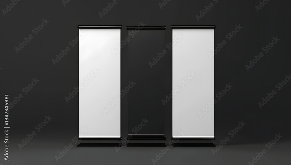 Modern Black and White Roll Up Banner Stands Mockup Design Template Modern Black and White Roll Up Banner Stands Mockup Design Template