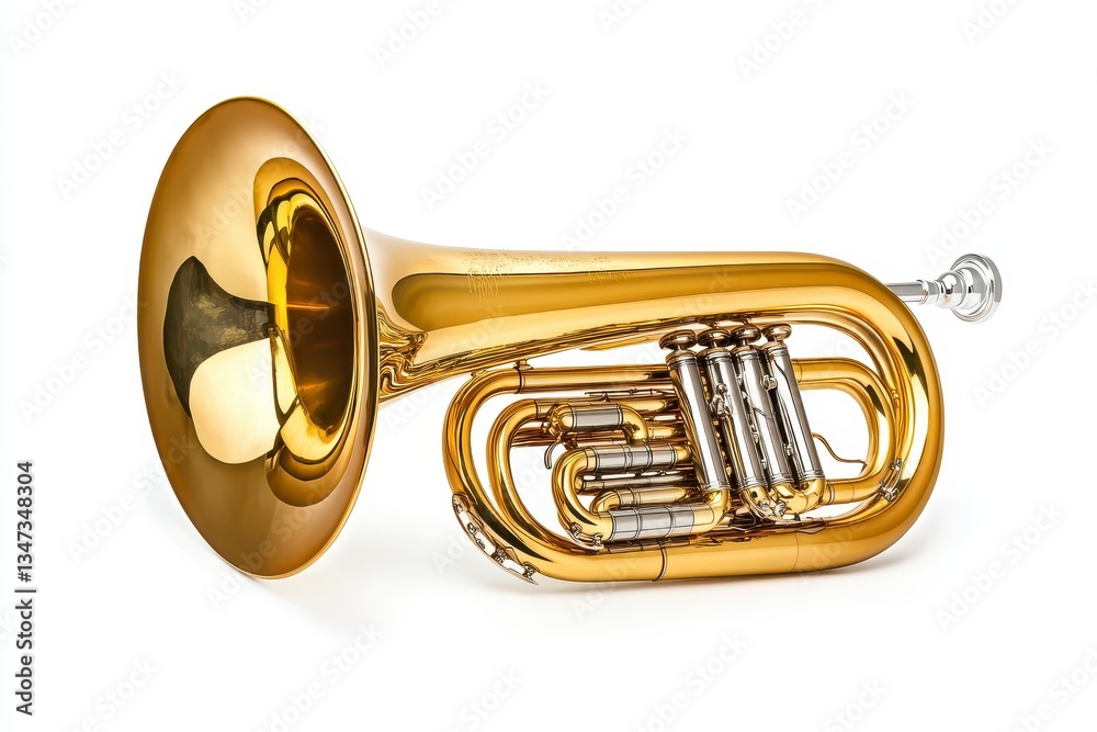 Naklejka premium Golden Brass Flugelhorn on White Background