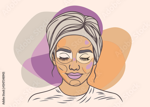 Woman Applying Face Mask. Skincare Routine Illustration