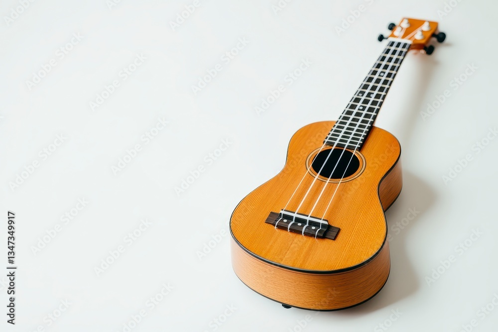 Obraz premium Light Brown Ukulele on White Background