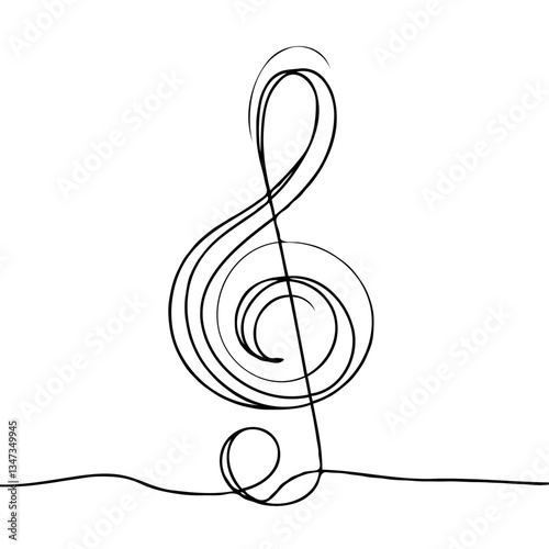 Elegant treble clef illustration in minimalist style on white background  