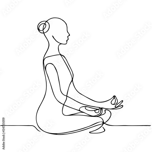 Minimalist line art of a person meditating in a calm posture  