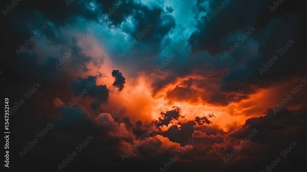 Overcast sky featuring shades of teal orange and dark clouds Overcast sky featuring shades of teal orange and dark clouds